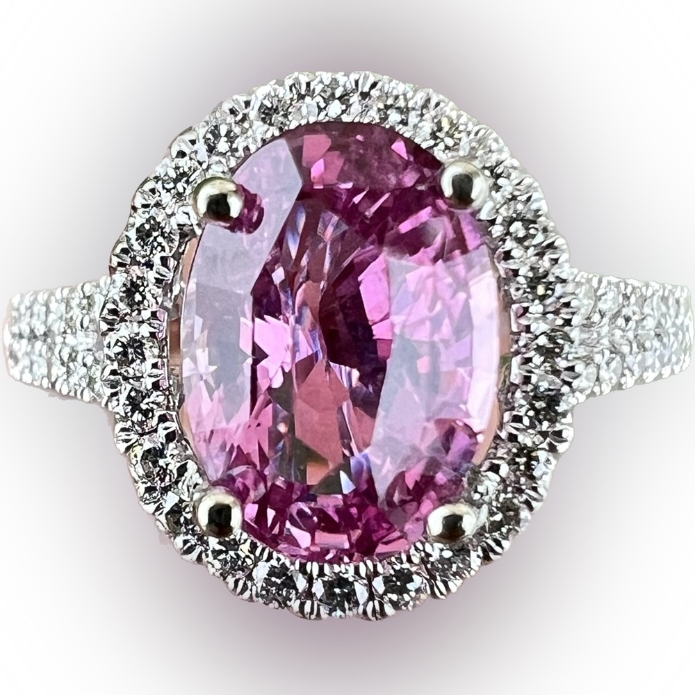 Natural pink sapphire 2.50 carat Diamond bezel ring - Picture 3 of 8